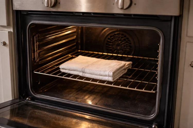 Why Some People Leave a Damp Towel in the Oven Overnight and What It Quietly Does for the Kitchen